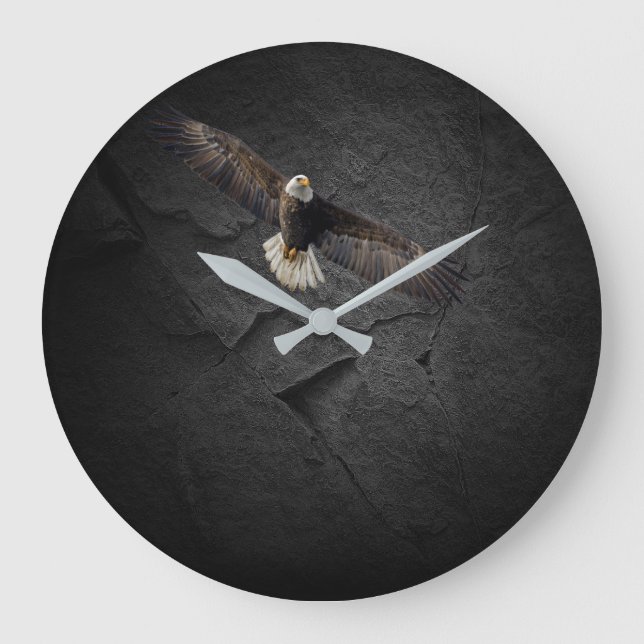 Bald Eagle On Black Rock  Large Clock (Front)