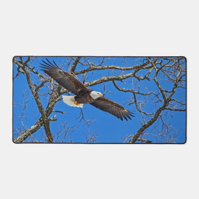 Bald Eagle On Blue Desk Mat (Front)
