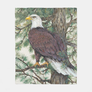 Bald Eagle on Branch Fleece Blanket