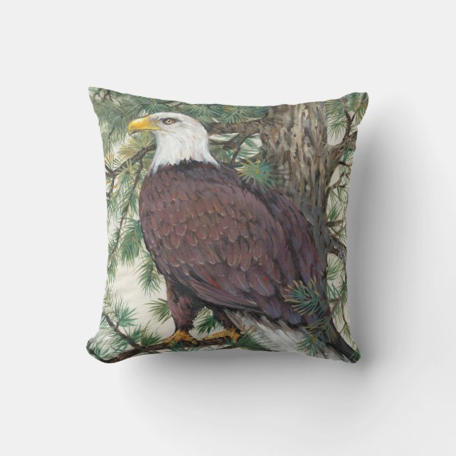 Bald Eagle on Branch Throw Pillow (Front)