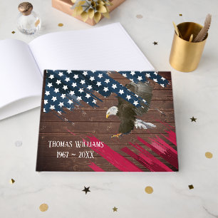Bald Eagle on Flag for Military Funeral Guest Book
