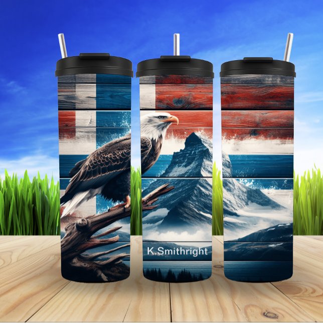 Bald Eagle On Rustic Flag Thermal Tumbler (Creator Uploaded)