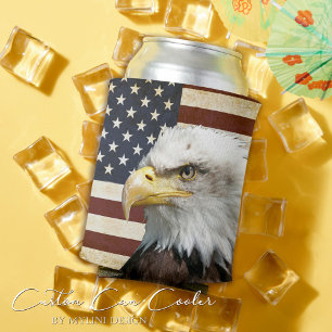 Bald Eagle on Vintage American Flag Can Cooler