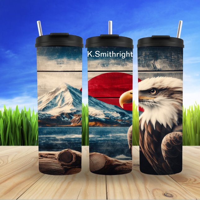 Bald Eagle Over Snowy Sunrise Thermal Tumbler (Creator Uploaded)