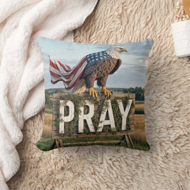 Bald Eagle Perched On a Pray Sign Throw Pillow (Blanket)