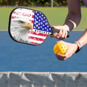 Bald Eagle Personalized American Flag Pickleball Paddle