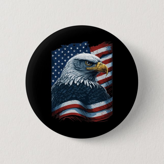 Bald Eagle Proud Patriotic American Us Flag 4th Of 2 Inch Round Button (Front)