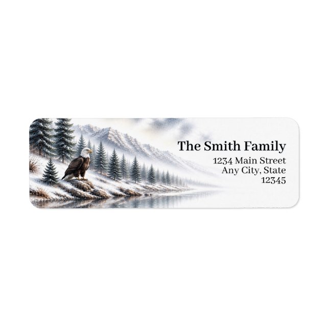 Bald Eagle Return Address Labels | Winter Mountain (Front)