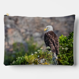 Bald eagle sitting on the rock accessory pouch