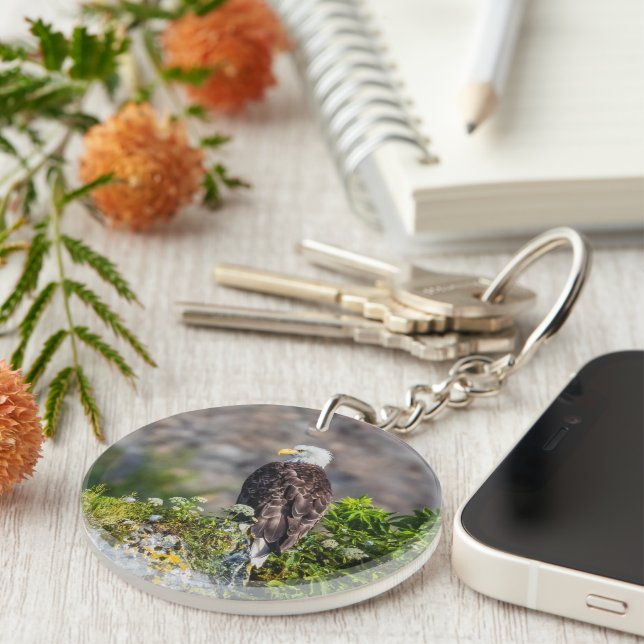 Bald eagle sitting on the rock keychain (Front Right)