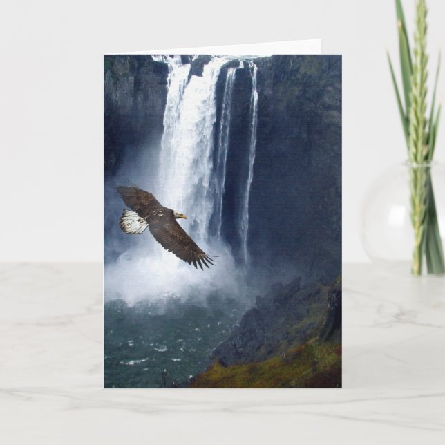 Bald Eagle & Snoqualmie Falls Cartes de voeux (Devant)