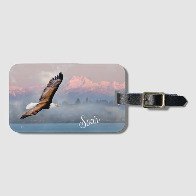 Bald Eagle Soar Mountains Inspirational Nature Luggage Tag (Front Horizontal)