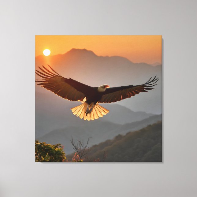 Bald Eagle Soaring at Sunset Canvas Print (Front)