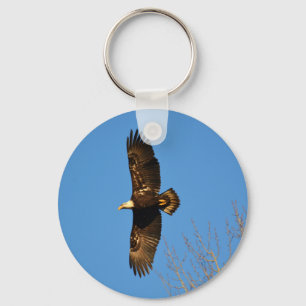 Bald Eagle Soaring Over Trees Keychain