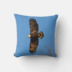 Bald Eagle Soaring Over Trees Pillow