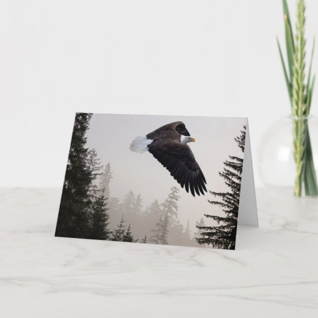 Bald Eagle Soaring Through Mist Card (Front)