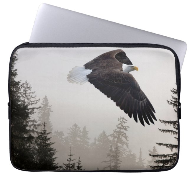 Bald Eagle Soaring Through Mist Laptop Sleeve (Front)