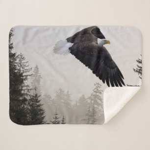 Bald Eagle Soaring Through Mist Sherpa Blanket