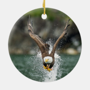 Bald Eagle The Big Catch Ceramic Ornament