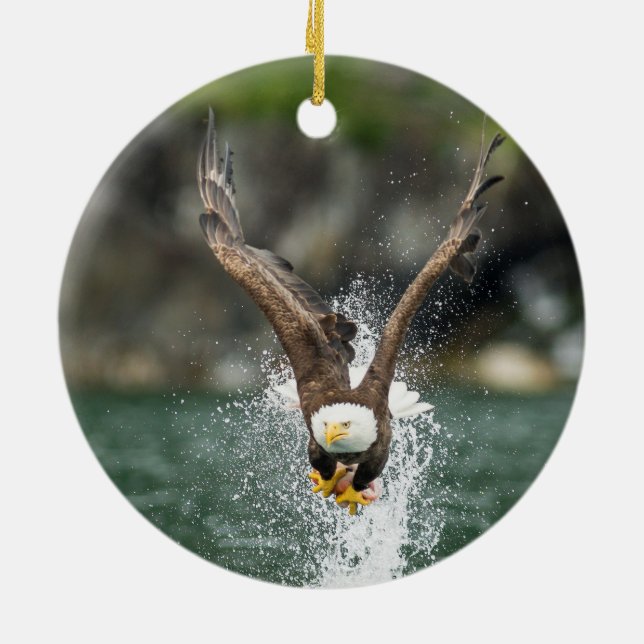 Bald Eagle The Big Catch Ceramic Ornament (Back)