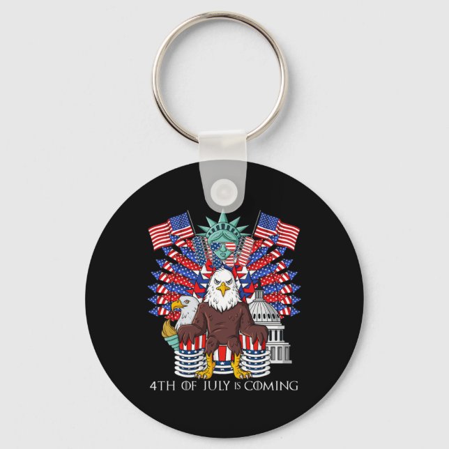 Bald Eagle Throne 4th Of July USA Patriotic Boys K Keychain (Front)