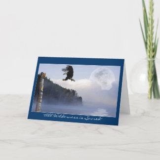 Bald Eagle, Totem Pole & Super Moon Cartes de voeu