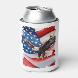 Bald Eagle & US Flag 4th Of July Can Cooler