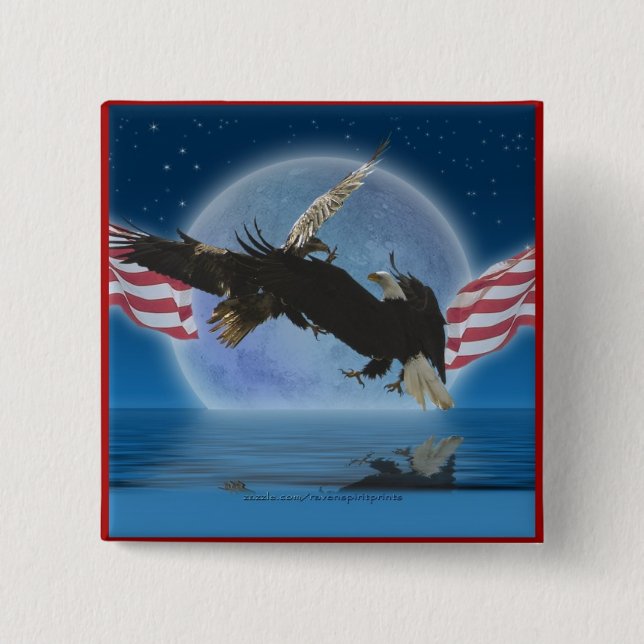 BALD EAGLE & US FLAG Patriot Series 2 Inch Square Button (Front)