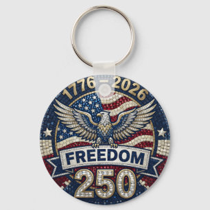 Bald Eagle USA 250 Patriotic Flag Rhinestone Keychain
