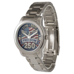 Bald Eagle USA 250 Patriotic Flag Rhinestone Watch