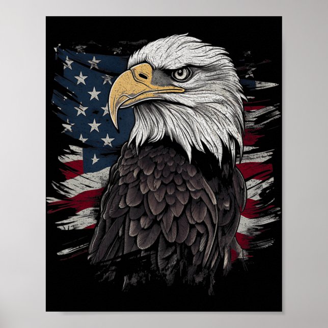 Bald Eagle USA American Flag Patriotic Graphic Men Poster (Front)