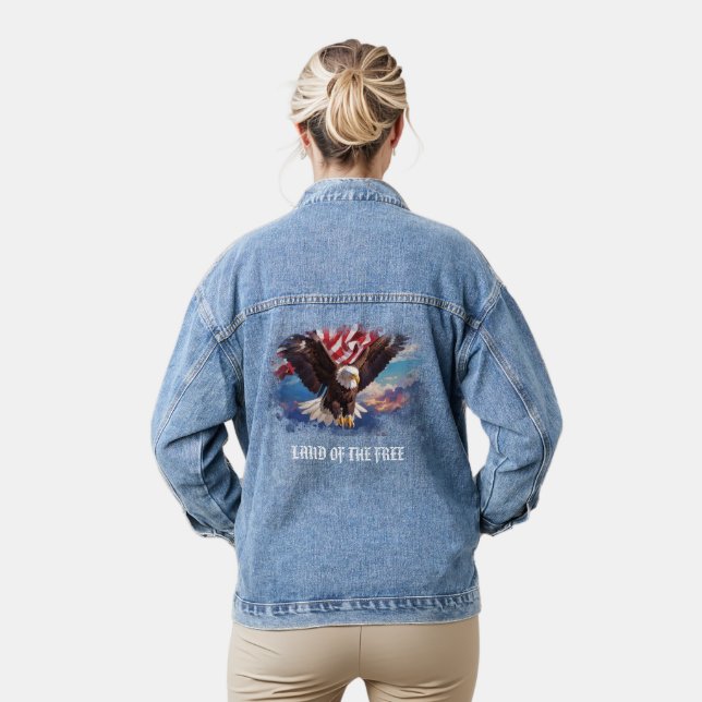 *~* Bald Eagle USA Flag AP27 Sky Patriotic God Denim Jacket (Model)