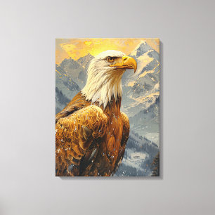 Bald Eagle Watercolor Mountains Canvas Print