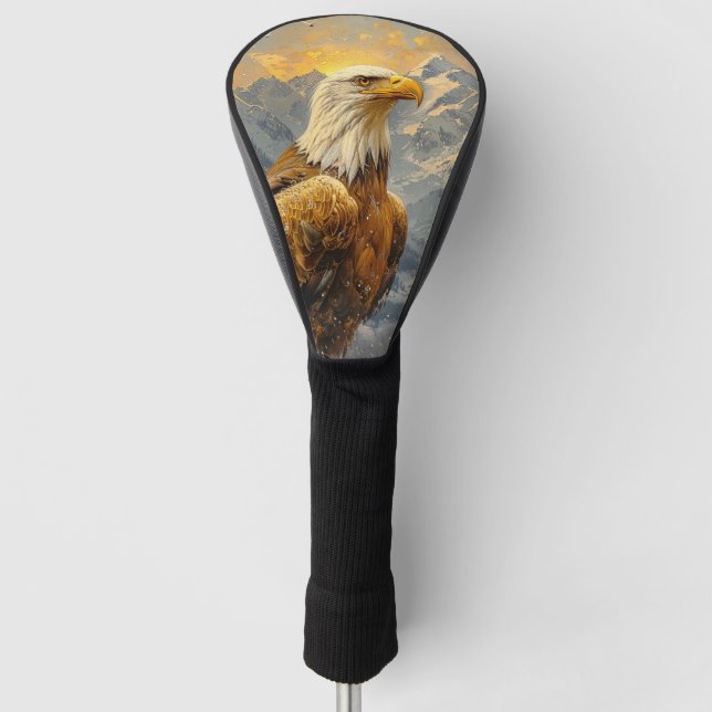 Bald Eagle Watercolor Mountains Golf Head Cover (Front)