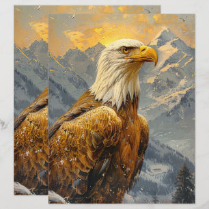 Bald Eagle Watercolor Mountains Scrapbook Paper