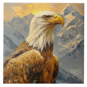 Bald Eagle Watercolor Mountains Tile