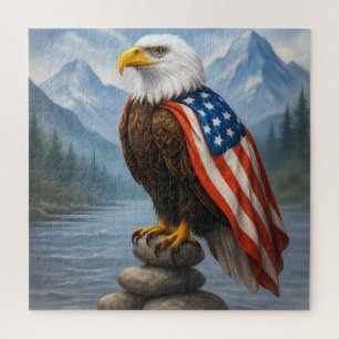 Bald Eagle Wearing an American Flag Cape Jigsaw Puzzle
