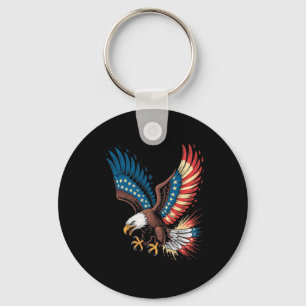 Bald Eagle Wings American Flag 4th July Art Keychain