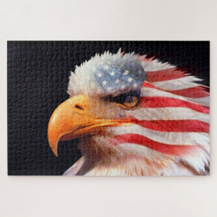 Bald Eagle with a American flag in his feathers Jigsaw Puzzle