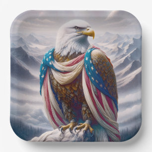 Bald Eagle with a Tear and American Flag Paper Plate