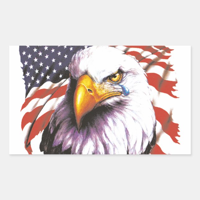 Bald Eagle With A Tear - USA Flag In Background Sticker (Front)
