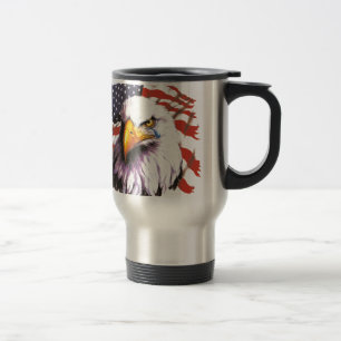 Bald Eagle With A Tear - USA Flag In Background Travel Mug