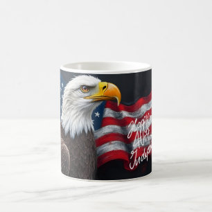 Bald Eagle with American Flag 4th of July Art Magic Mug