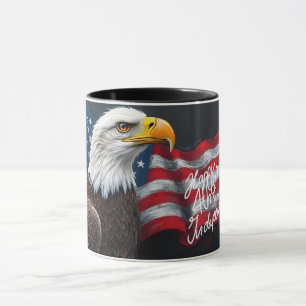 Bald Eagle with American Flag 4th of July Art Mug