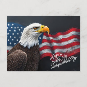 Bald Eagle with American Flag 4th of July Art Postcard