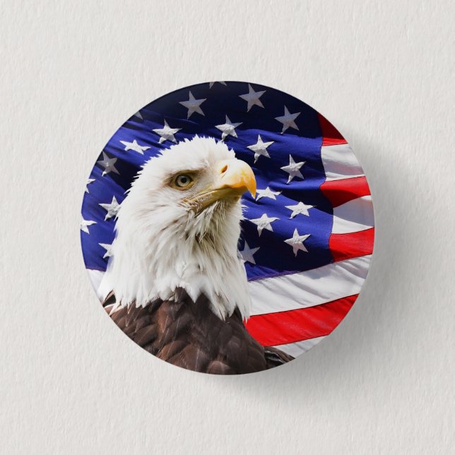 Bald Eagle with American Flag Background 1 Inch Round Button (Front)