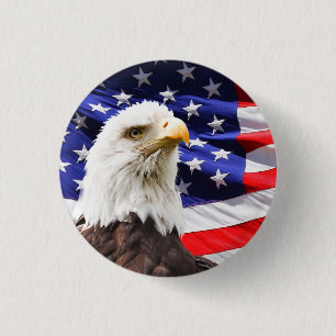 Bald Eagle with American Flag Background 1 Inch Round Button