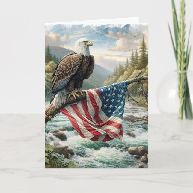Bald Eagle With American Flag Birthday Card (Front)