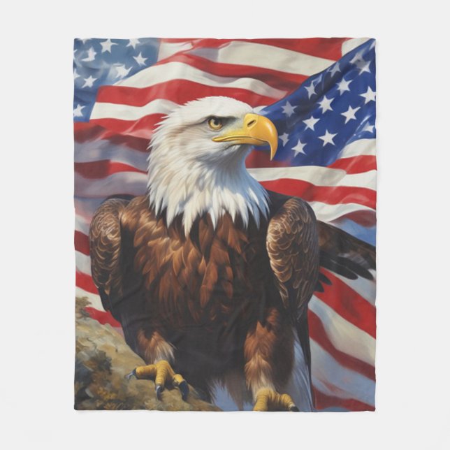 Bald Eagle With American Flag Fleece Blanket (Front)