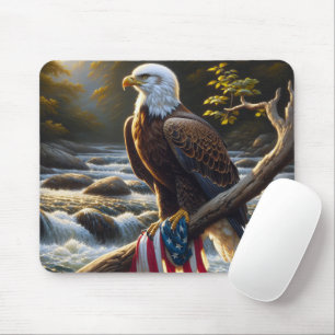 Bald Eagle With American Flag On a Branch Mouse Pad